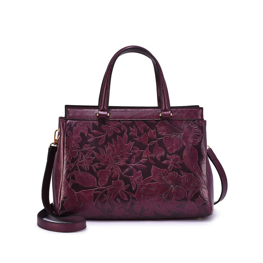 Salome 3D Embossed Floral Satchel - Plum