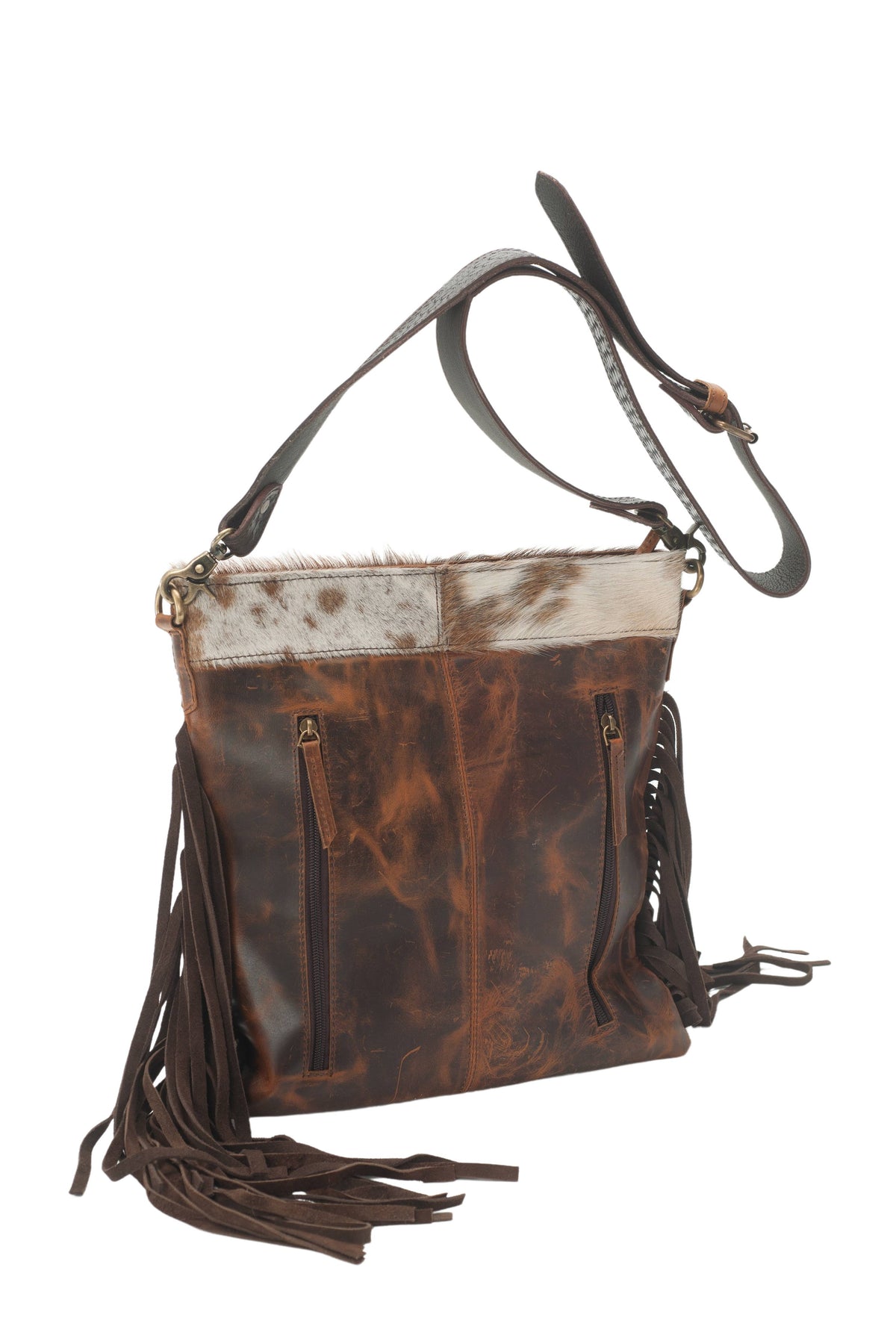 Leather Impressions Inc - American Bison Western Style Hair on Hide Fringe Crossbody - Black