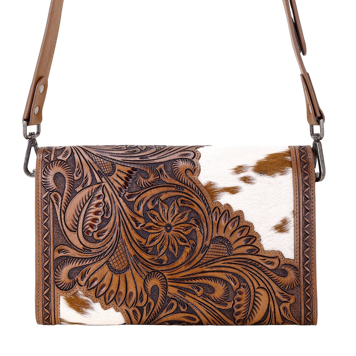 Myra Bag - Circe Hand Tooled Bag for Women in tan with hairon - Tan