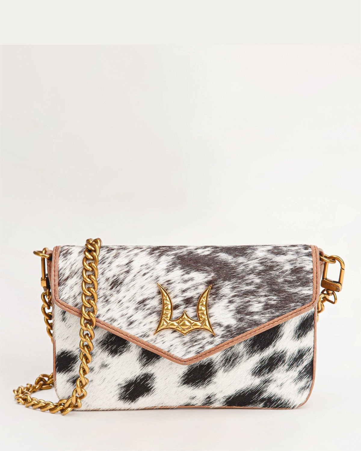 Loyal West - The LW On The Go Mini Chain Bag- In Brown & White Cowhide And Calfskin