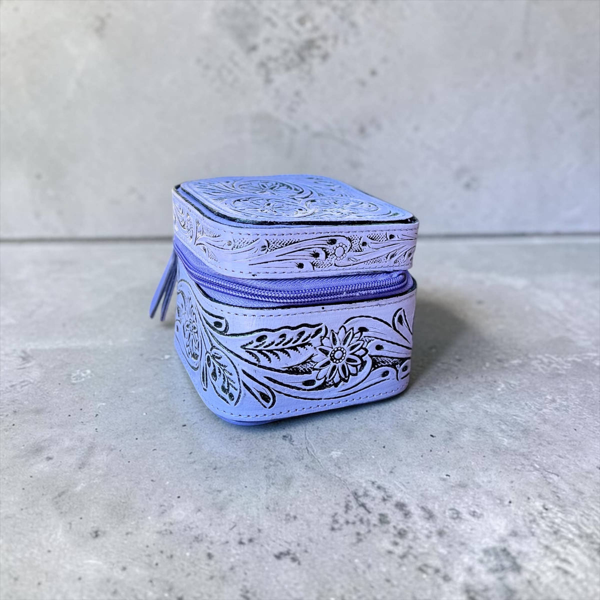 Purple small tooled leather jewelry box