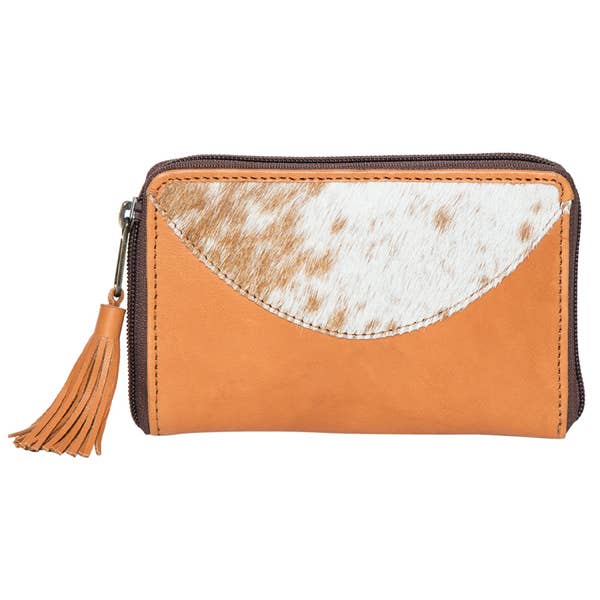 Cowhide & leather Wallet- Brown & White