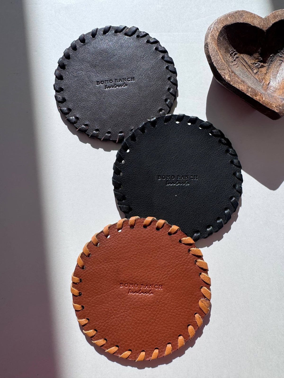 Boho Ranch Shop - Genuine Cowhide Leather Coasters P| Western Hair-On Hide - PLAIN - BLACK/WHITE