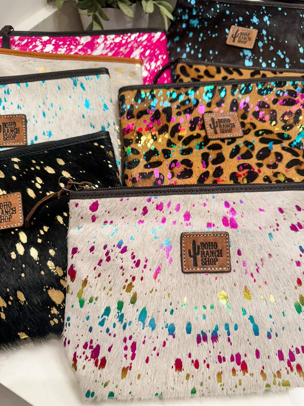 Boho Ranch Shop - Western Cowhide Makeup Bag Travel - BLACK + WHITE