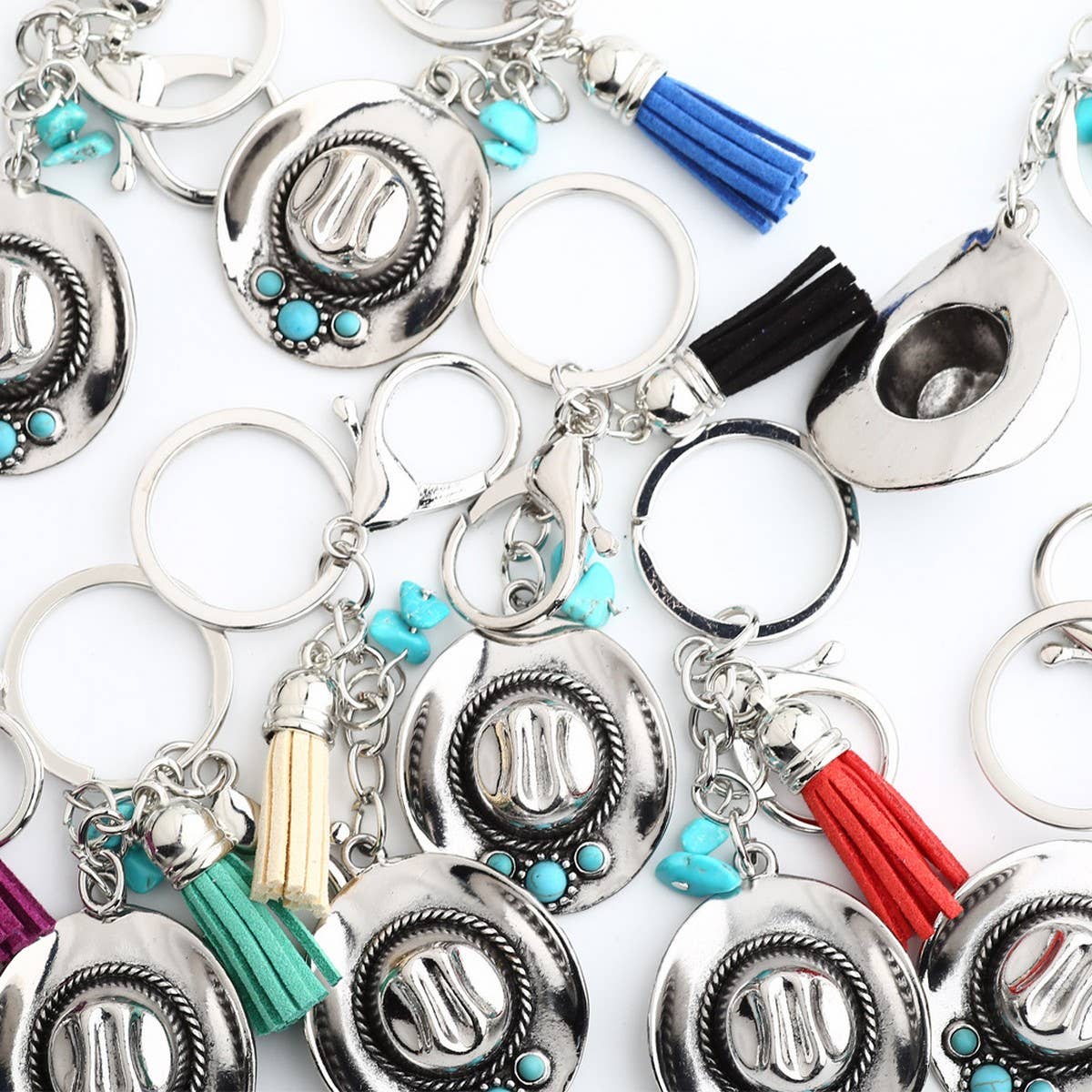 ACCITY - Boho Cowboy Hat Keychain with Vintage Western Charm_CWAB5083 - BLUE / (OS) 1