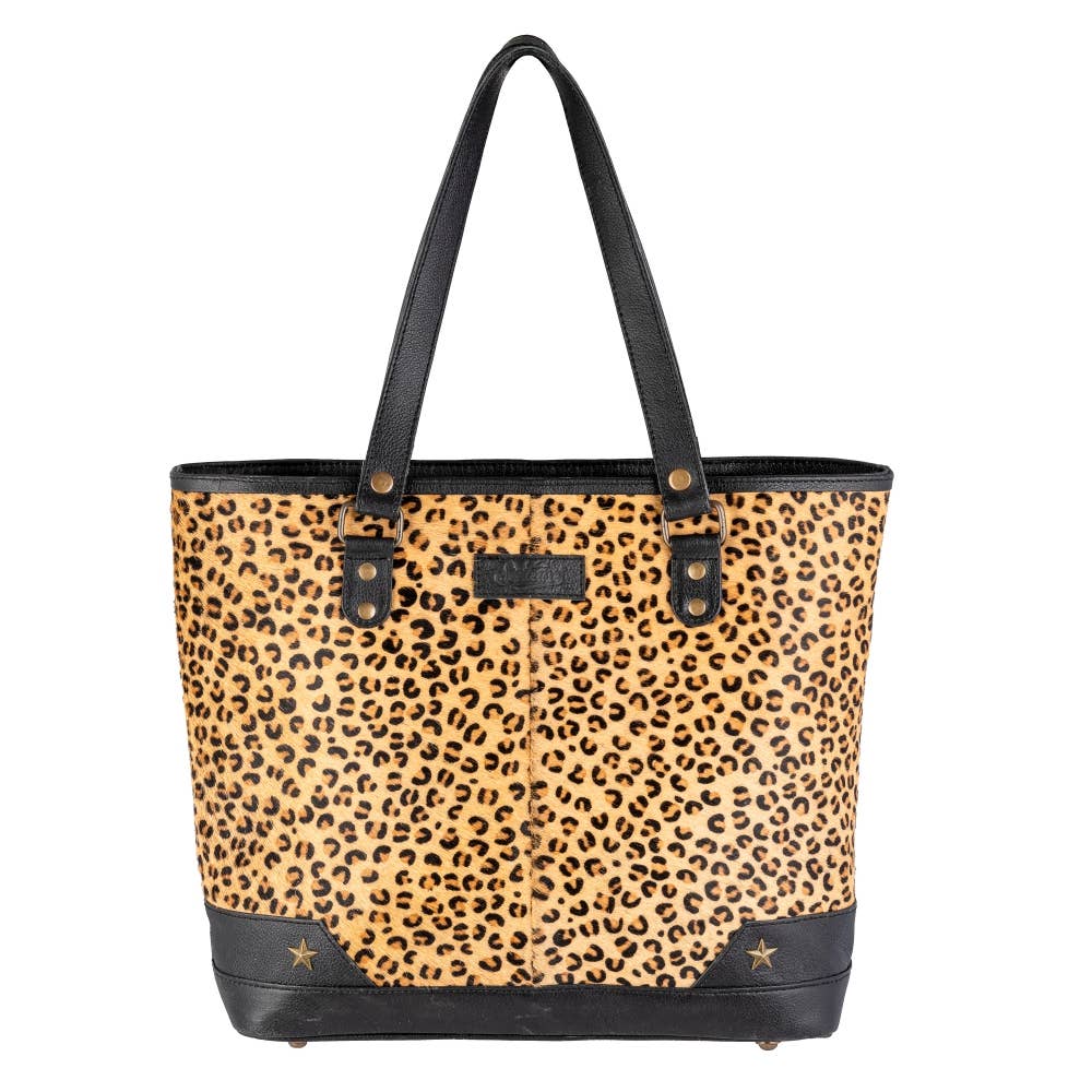 Deer Print Full Grain Leather & Cowhide Functional Tote Bag