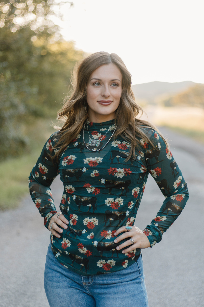 Sterling Kreek - Poinsettias on the Prairie Mesh Top - XXL