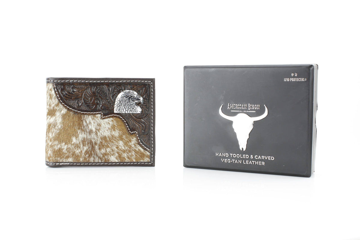 Leather Impressions Inc - Western Cowhide Bifold Wallet with Filigree Tooling & Concho - Long Horn