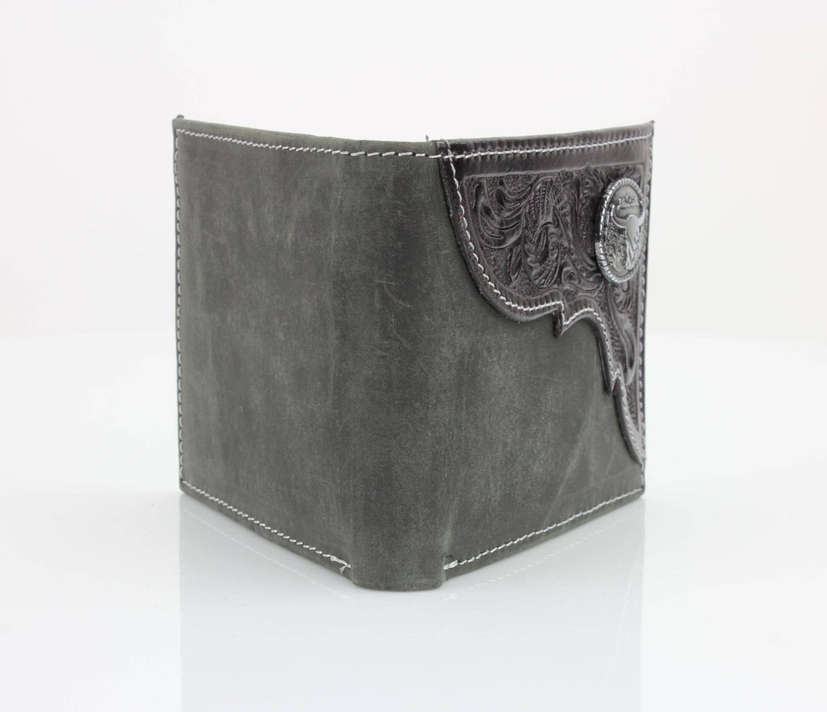 Leather Impressions Inc -  Oil Pull Up Bifold Wallet Long Horn Concho ABW028LGNHRN - Brown