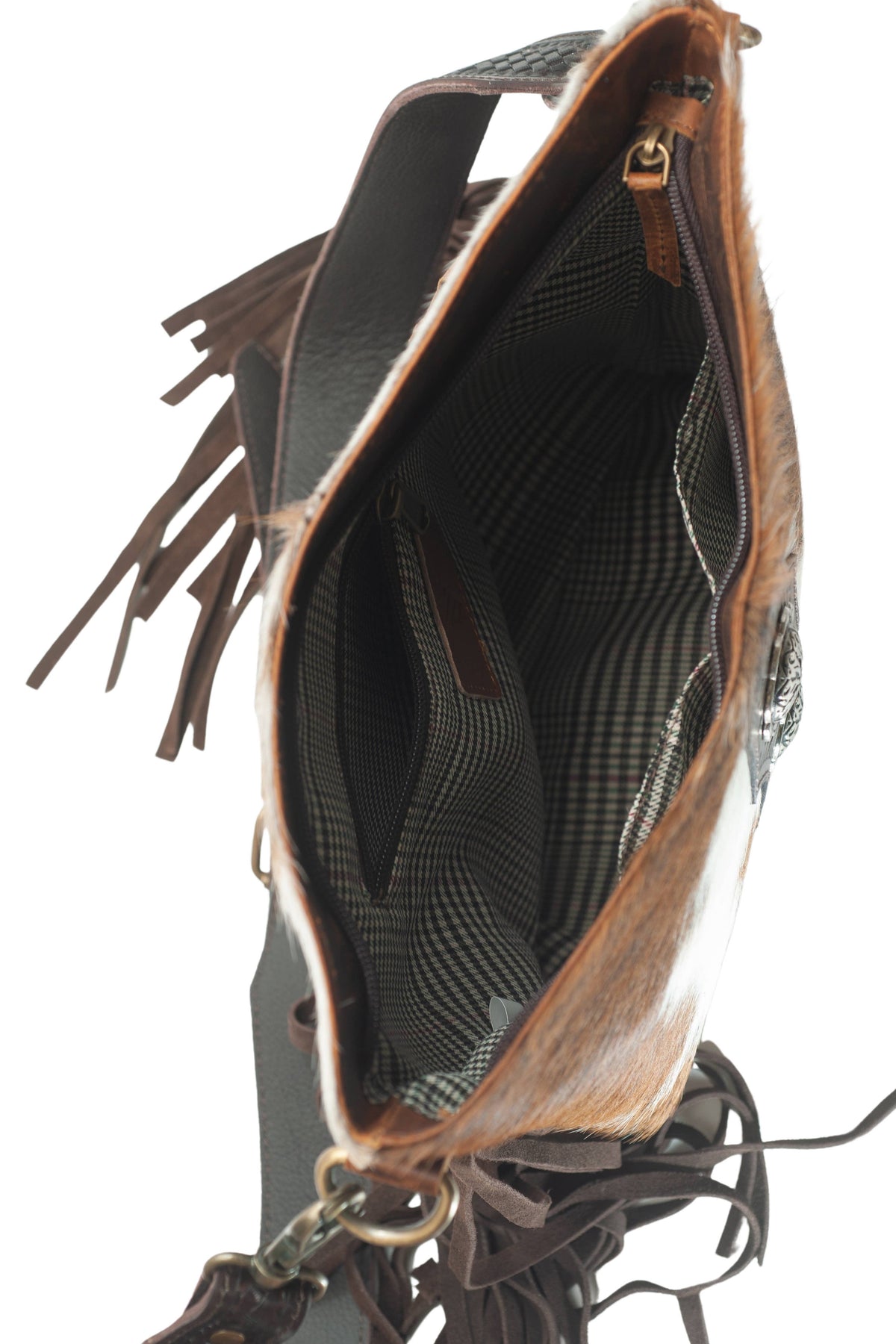 Leather Impressions Inc - American Bison Western Style Hair on Hide Fringe Crossbody - Black