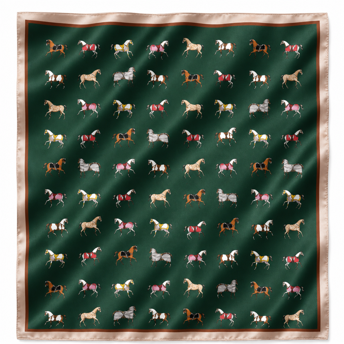 Ellison+Young - Equestrian Horse Print Satin Square Scarf - Classic Preppy - Classic Cream